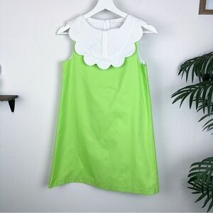NWT Jacadi Green Cotton Baby Doll Dress with Scallop Collar Size 12 A/Y